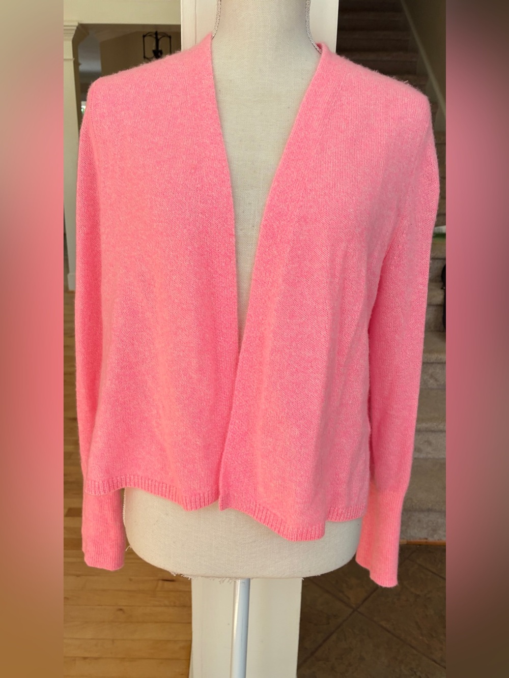 White & Warren Cashmere Ruched back Open Front Cardigan in Pink Lemonade Heather